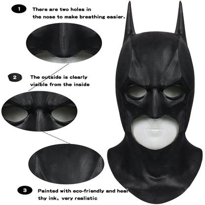 Cafele 2022 Batman Cosplay Costume for Men – Bruce Wayne Halloween Outfit with Black Latex Masquerade Mask