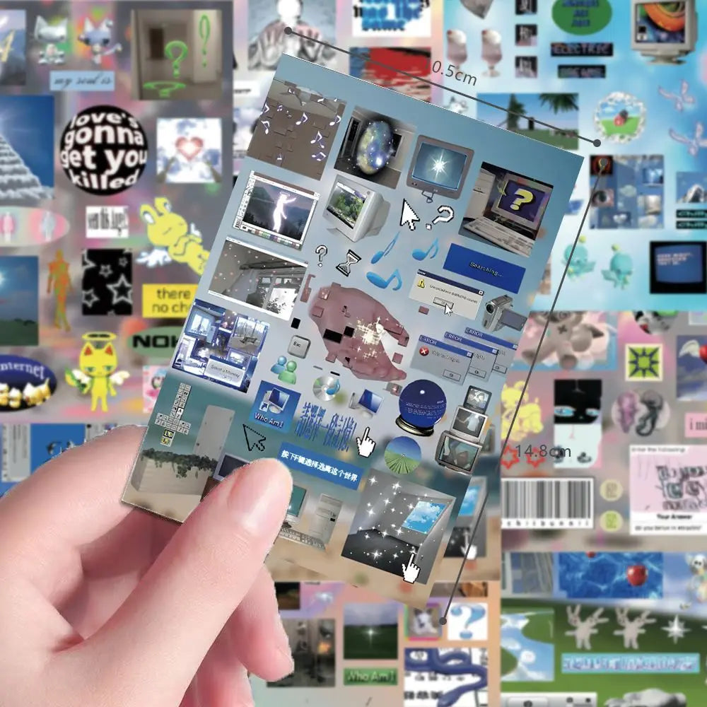 8-Sheet Y2K Dreamcore Sticker Set - Retro Weirdcore Die-Cut Stickers for Scrapbooks, Journals, Diaries, and Collages
