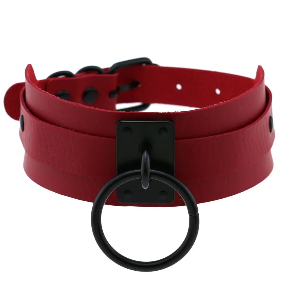 Punk Black O-Ring Leather Choker Necklace for Women – Gothic Emo Harajuku Rock Jewelry
