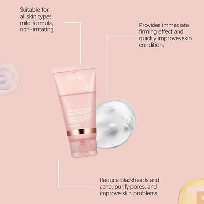 Hydrolyzed Collagen Overnight Facial Mask - Peel-Off Hydrating & Firming Mask, Reduces Sagging & Dullness, Boosts Elasticity