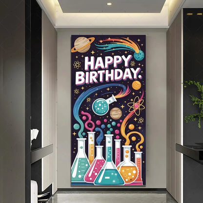 Chemistry Lab Door Cover Backdrop – Science Experiment Party Decoration & Photography Props with Laboratory Equipment Theme