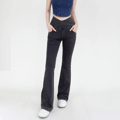 Women's High Waist Flare Leggings - Stretch Denim Yoga Pants for Fitness & Casual Wear