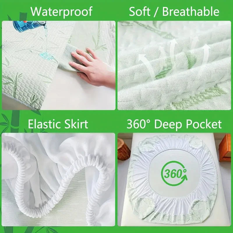 Waterproof Bamboo Mattress Cover — Cooling & Breathable Fitted Sheet, 6–14in Deep Pocket, No Pillowcase