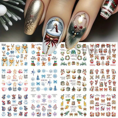 12 Christmas Nail Watermark Stickers – Gingerbread, Deer, Bow, Snowflake & Santa Designs