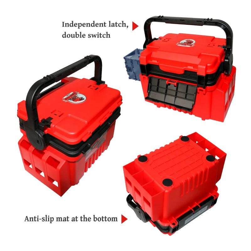 ILURE Multifunction Fishing Tackle Box – Big Storage Tool Box with Rod & Cup Holders for Fishing Accessories