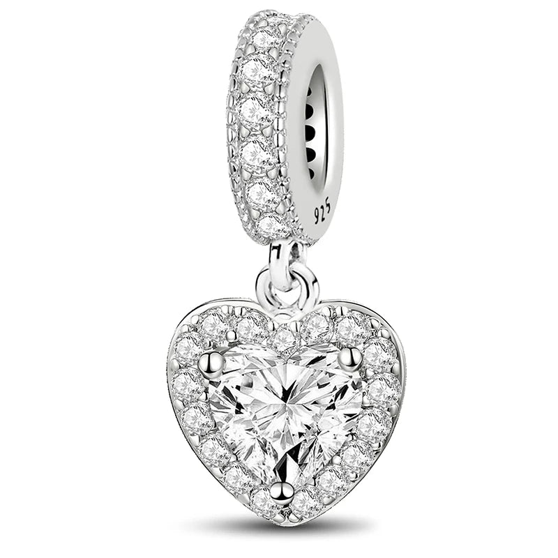 925 Sterling Silver Paw Heart Charm - Zircon Red Love Pendant Bead for DIY Bracelets & Women’s Fine Jewelry