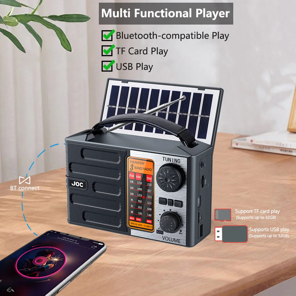 Portable AM/FM Shortwave Radio – Rechargeable Battery Powered Full Band Receiver with USB/TF MP3 Player & Bluetooth Speaker Function