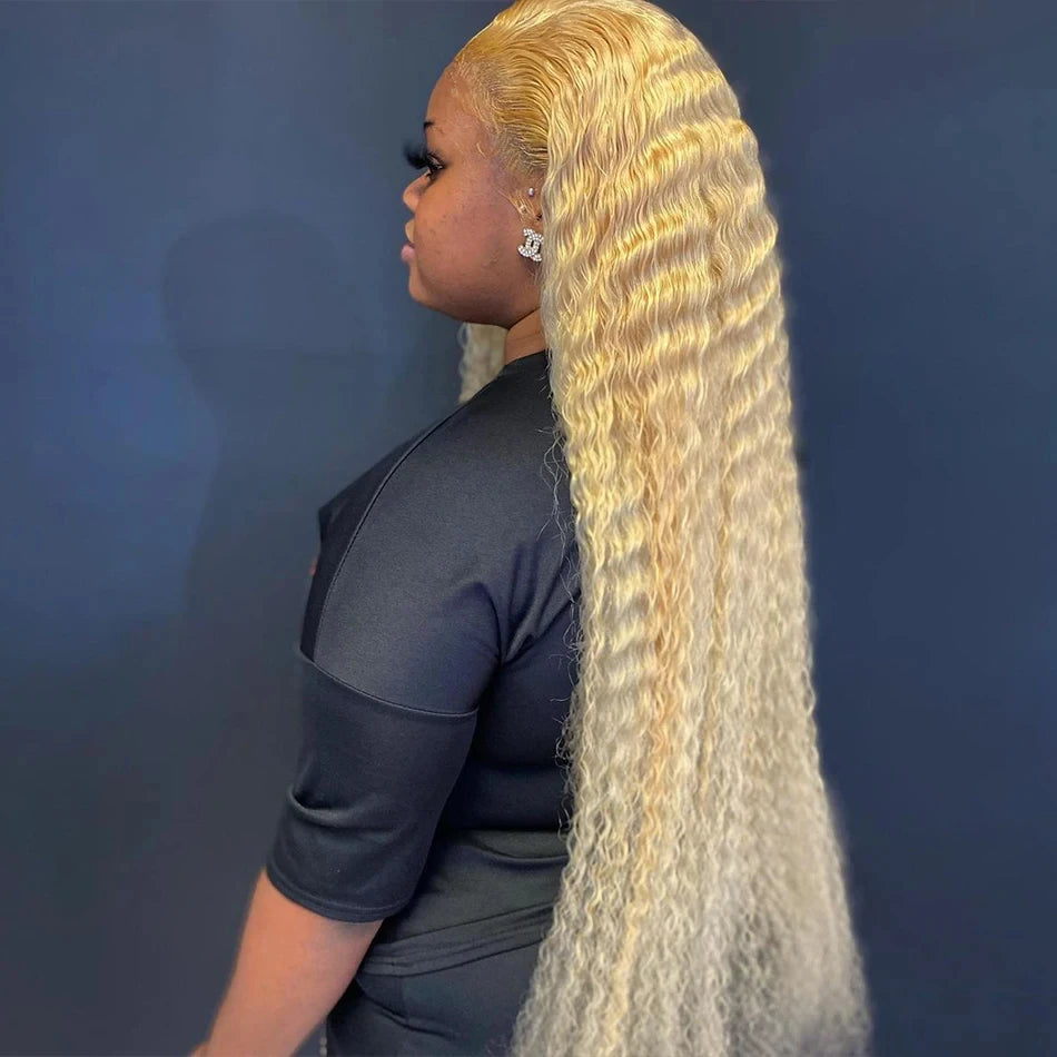 Brazilian Deep Wave 13x6 HD Lace Frontal Human Hair Wig – 30–40 Inch Curly Honey Blonde 613, Affordable Women’s Wig Clearance Sale