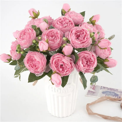 30CM Silk Peony Fake Roses – Artificial Flowers for Affordable New Year's and Christmas Decorations, Perfect for Home, Weddings, and Bridal Bouquets