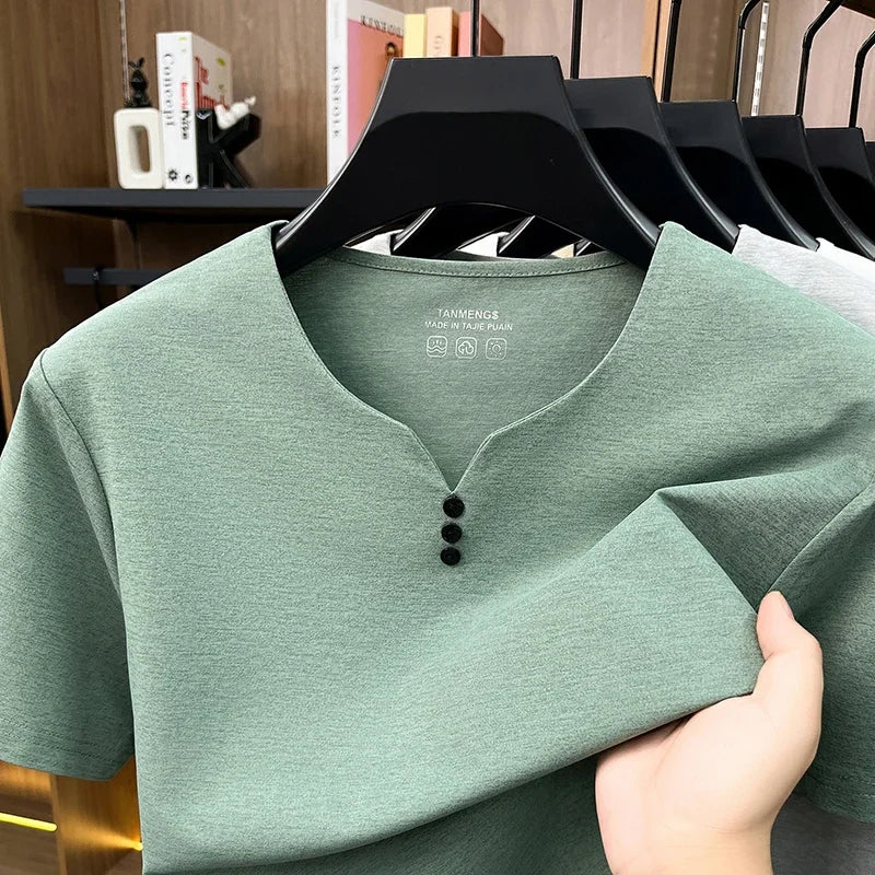 Men's Henley Neck T-Shirt - Short Sleeve Casual Summer Top