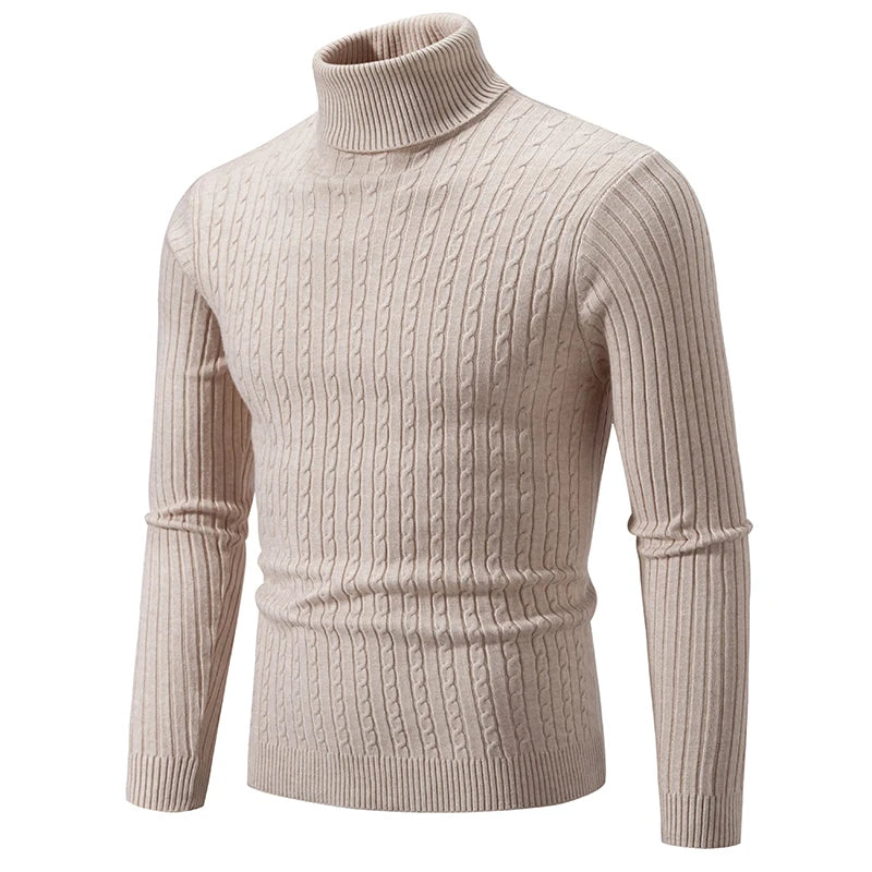 Men's High Neck Turtleneck Sweater - Warm Knitted Pullover Winter Casual Outdoor Top
