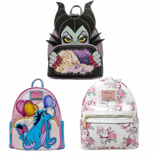 The Aristocats Marie Mini Backpack – Floral Print Schoolbag with Villains Scene, Maleficent & Sleeping Beauty Design for Kids