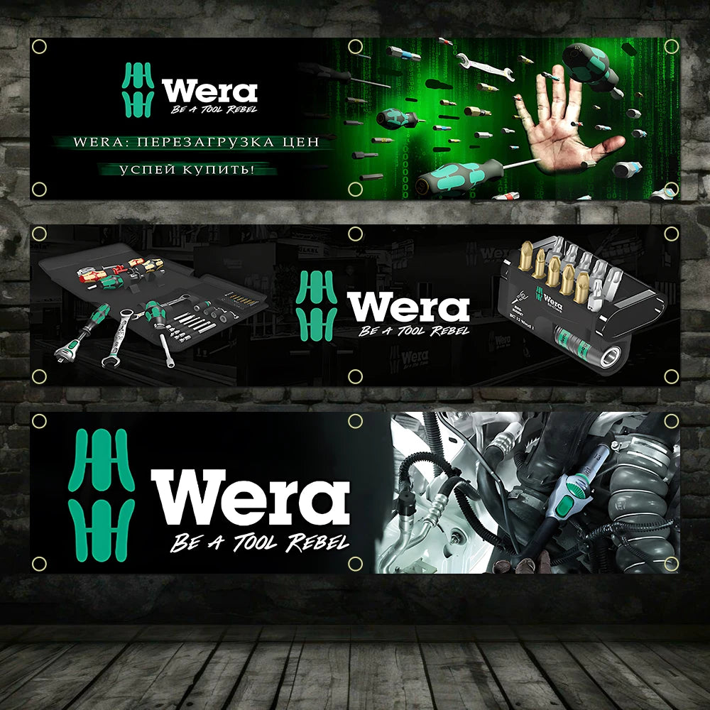 60x240cm WeraS Tools Garage Banner - Polyester Wall Tapestry with Brass Grommets for Indoor & Outdoor Decor