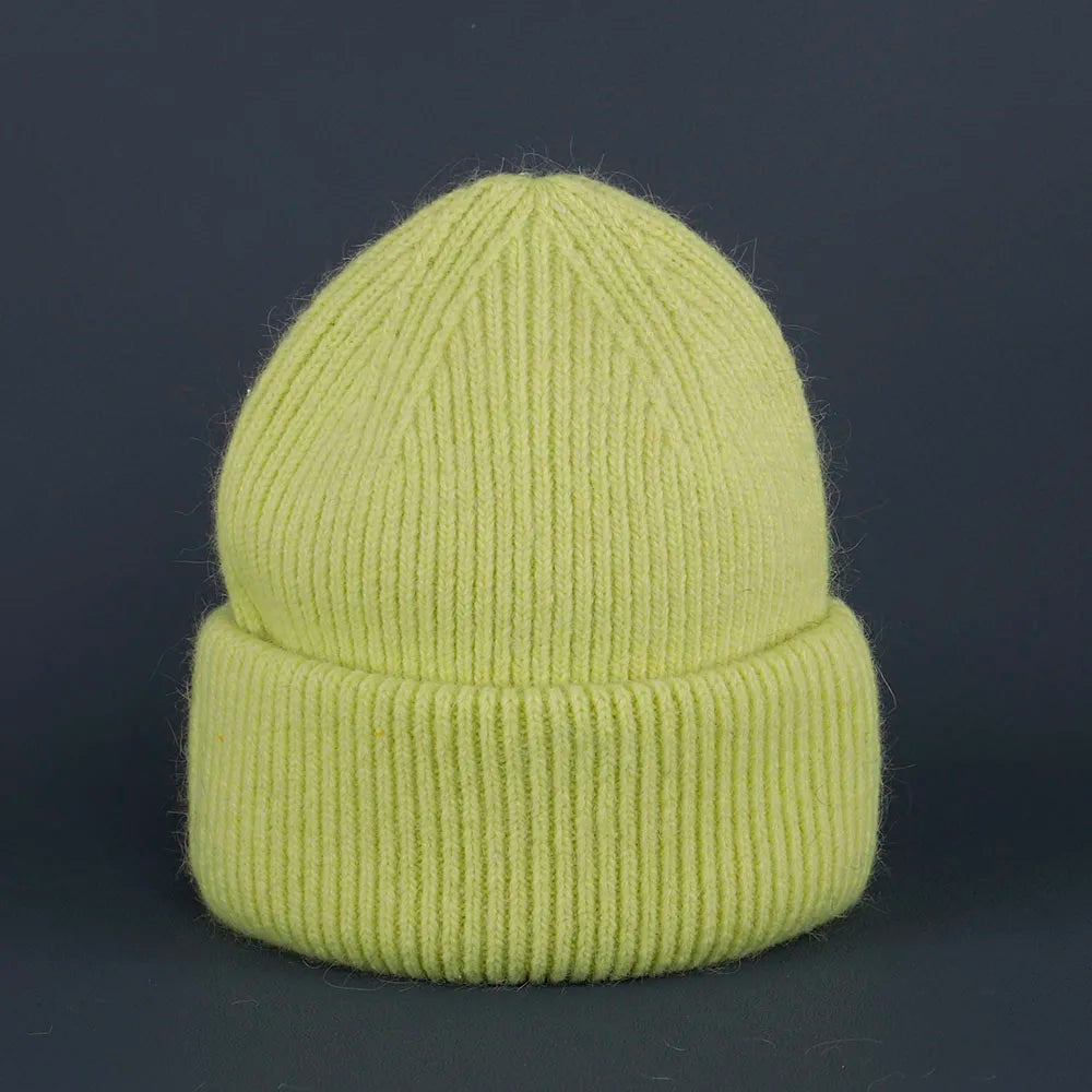 2024 Rabbit Fur Beanie – Soft Fluffy Winter Hat for Women, Angora Knitted Skullies, Warm Bonnet Knit Cap
