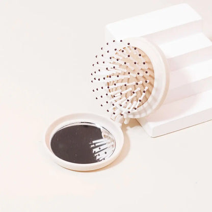Mini Folding Head Massager & Mirror – Anti-Static Styling Comb for Wigs, Portable Travel Hair Brush