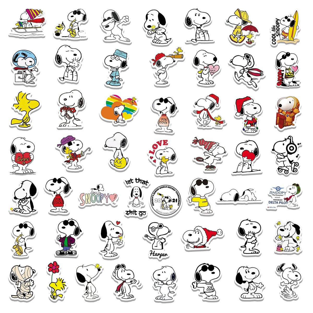 50PCS Snoopy Cartoon Stickers - Cute Dog Decals for Laptops, Skateboards, Water Bottles, Motorcycles, and DIY Decorations