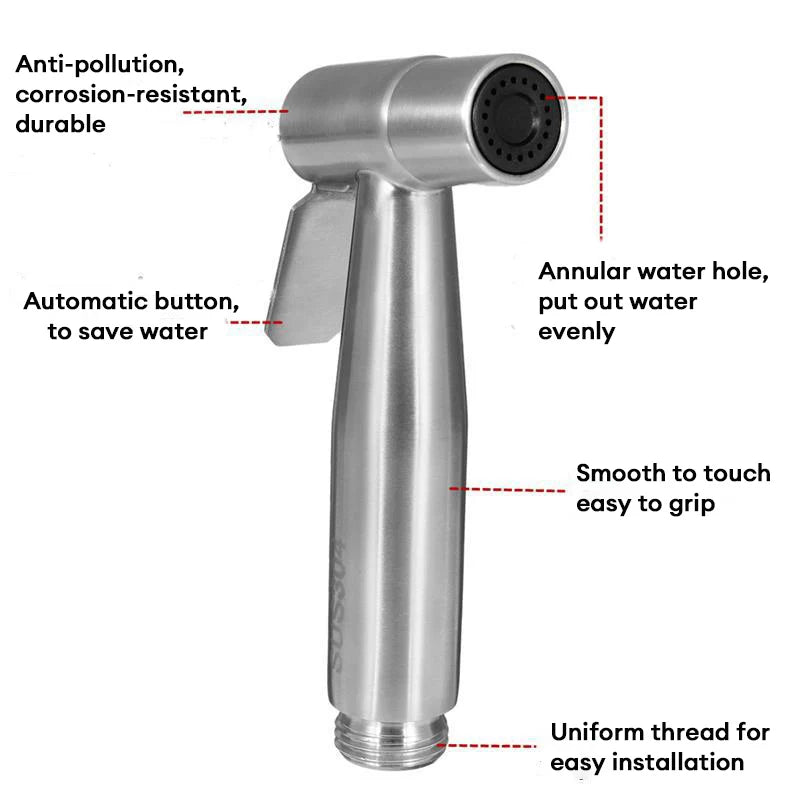 Baokemo Stainless Steel Toilet Spray Gun - Portable Bathroom Cleaning & High-Pressure Flushing Booster for Outdoor Use