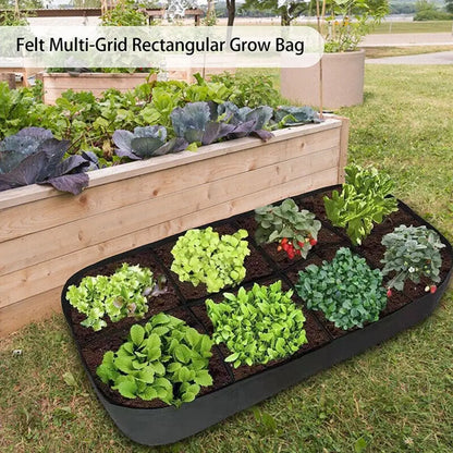 Garden Planting Bag - Multi-Gird Felt Rectangle Nursery Pot for Vegetables, Tomatoes, Potatoes - Planting Container