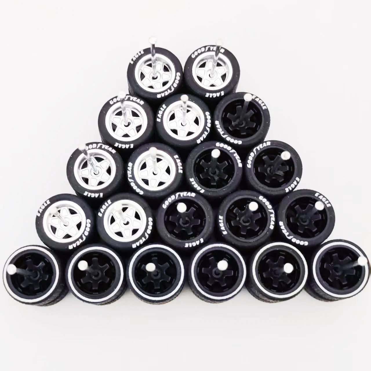 1:64 Alloy Car Wheels & Rubber Tires Set - Replacement Axles for Hot Wheels, Matchbox & Model Cars