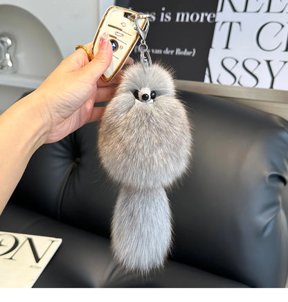 2024 Cute Real Fox Fur Plush Keychain – Pompom Bag Pendant & Car Key Ring Toy for Girls