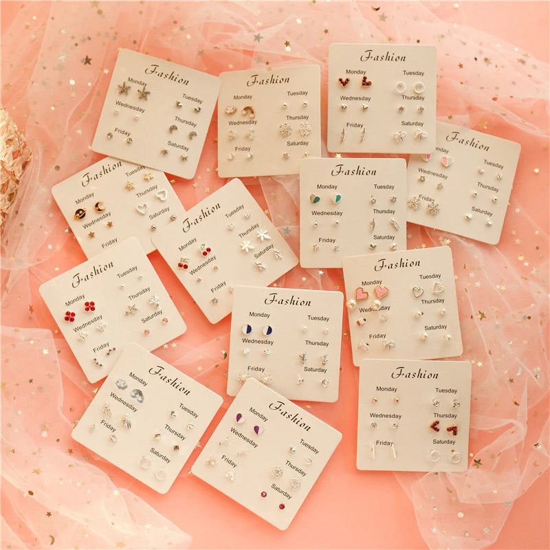 New S925 Silver Needle Stud Earrings Set – Simple & Cute Mini Earrings for Women & Girls, Exquisite Jewelry Gift