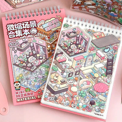20Pcs 20 in 1 Cartoon Landscape 3D Sticker Book - DIY Pocket Cabin Scene Stickers Gift for Kids