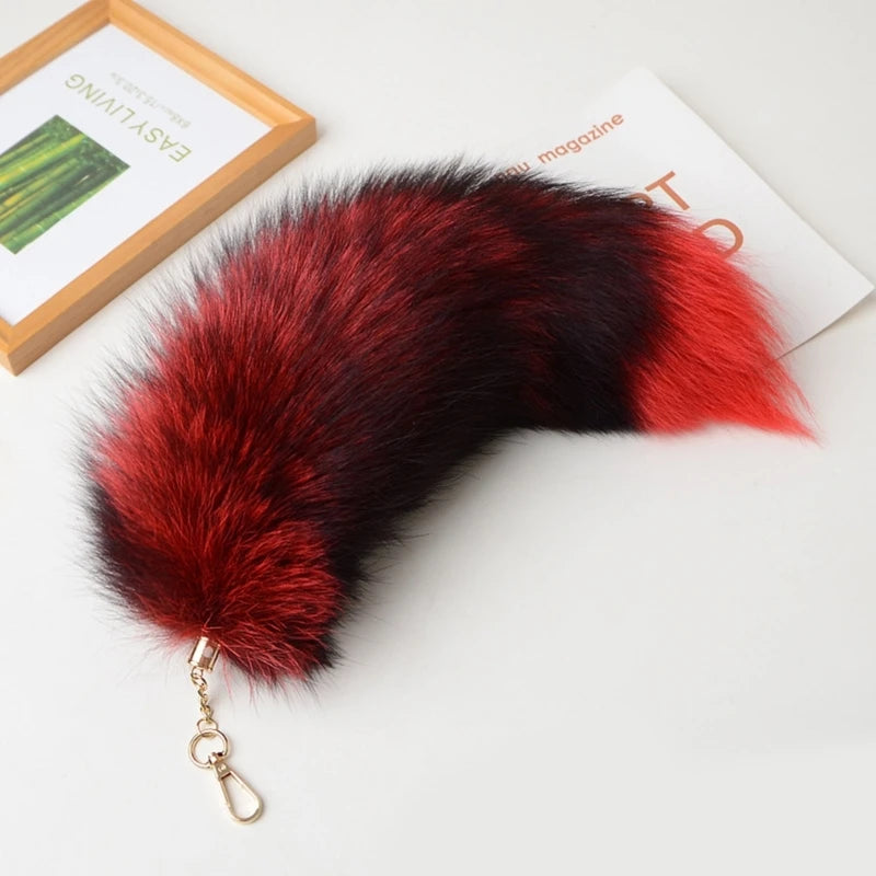 Plush Fox & Raccoon Tail Keychain – 28cm Furry Animal Tail Pompom Bag Charm & Keyring Pendant
