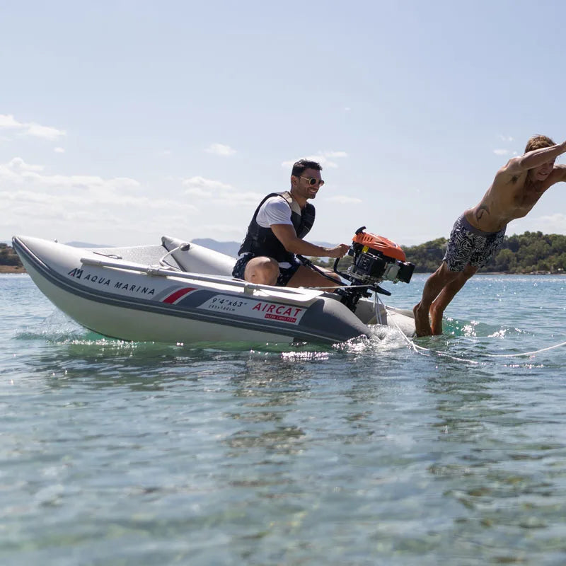 AQUA MARINA AIRCAT Inflatable Boat – Double Tube Catamaran Dinghy Raft with Drop Stitch Floor for Fishing & Water Sports