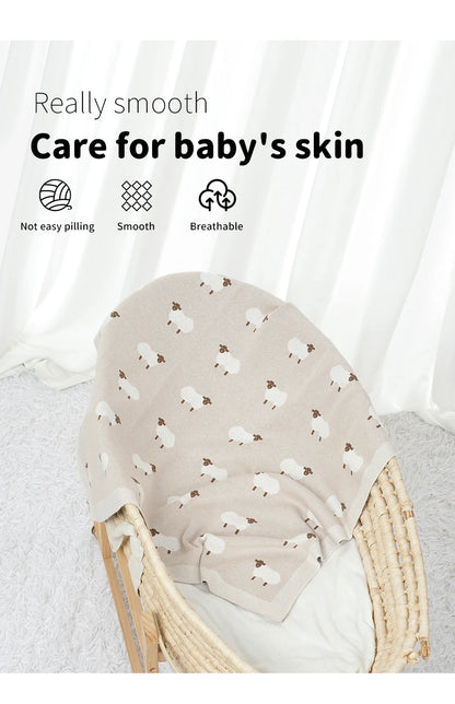 Baby Cotton Knitted Blanket 90x70cm – Newborn Swaddle Wrap for Boys & Girls, Stroller & Nursery Cuddle Quilt