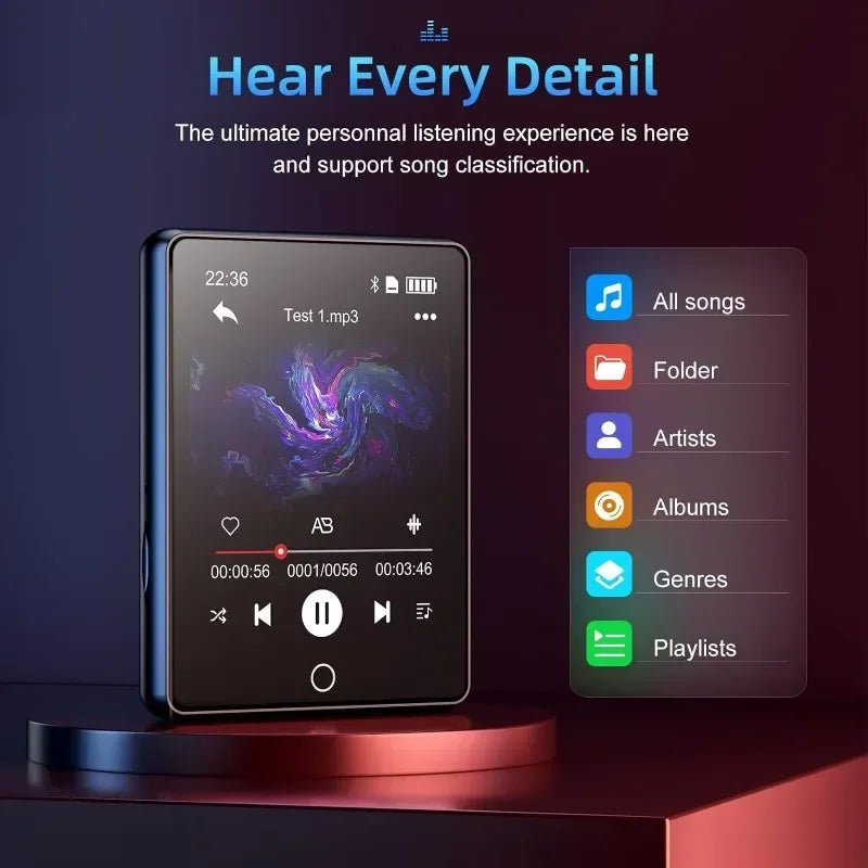 32GB Bluetooth 5.0 MP3 Player - 2.8 Inch Touch Screen, HiFi Music, FM Radio, Speaker, Recorder, EBook & Picture Viewer