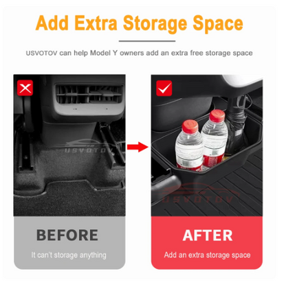 Rear Seat Storage Box for Tesla Model Y: Organizer Center Console Bins, Backseat Trash Can, Garbage Bag - Under Seat Tray Accessories