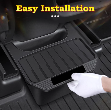 Rear Seat Storage Box for Tesla Model Y: Organizer Center Console Bins, Backseat Trash Can, Garbage Bag - Under Seat Tray Accessories