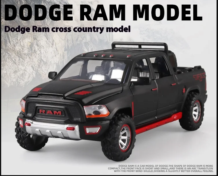 1:32 RAM Pickup Truck Alloy Model – Kids’ Toy with Sound, Light & Spring-Back Action for Adventurous Play