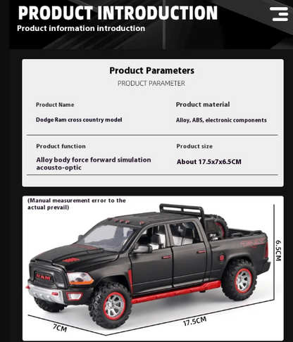 1:32 RAM Pickup Truck Alloy Model – Kids’ Toy with Sound, Light & Spring-Back Action for Adventurous Play