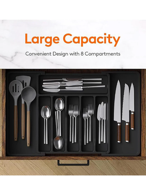 Expandable Cutlery Drawer Organizer Adjustable Utensil Tray with Compartments for Kitchen Flatware Storage