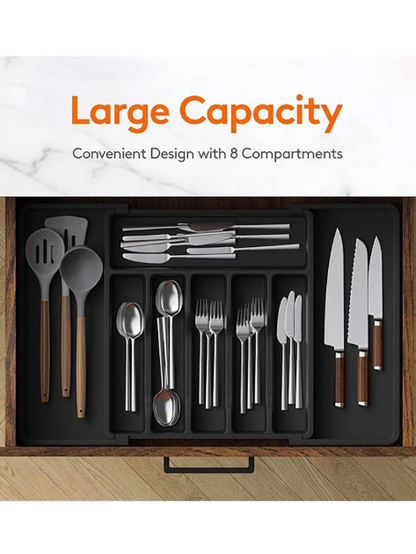Expandable Cutlery Drawer Organizer Adjustable Utensil Tray with Compartments for Kitchen Flatware Storage