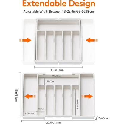 Adjustable Flatware Organizer Tray with Dividers Plastic Utensil Holder for Spoons Forks Knives Storage
