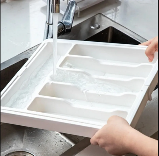 Expandable Cutlery Drawer Organizer Adjustable Utensil Tray with Compartments for Kitchen Flatware Storage