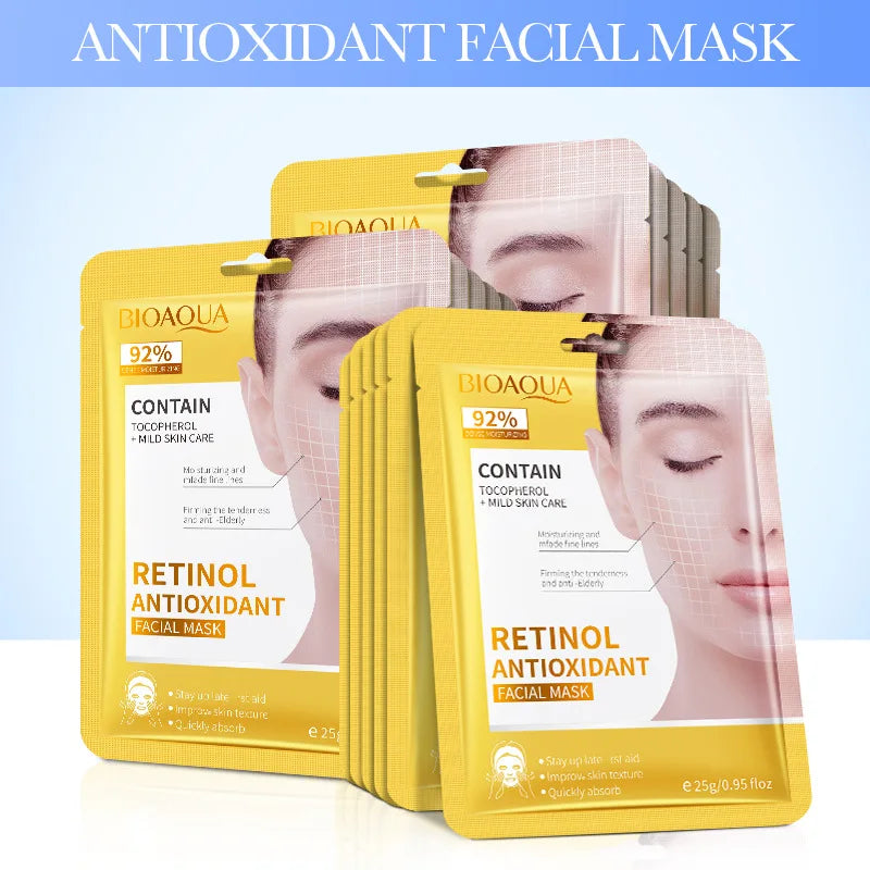15PCS BIOAQUA Retinol Collagen Face Masks – Firming, Hydrating, Brightening & Moisturizing Skincare