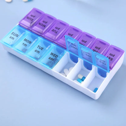 JUSTLANG Weekly Pill Box – 14 Grids, 7-Day Portable Travel Organizer for Tablets, Vitamins & Medicine Storage
