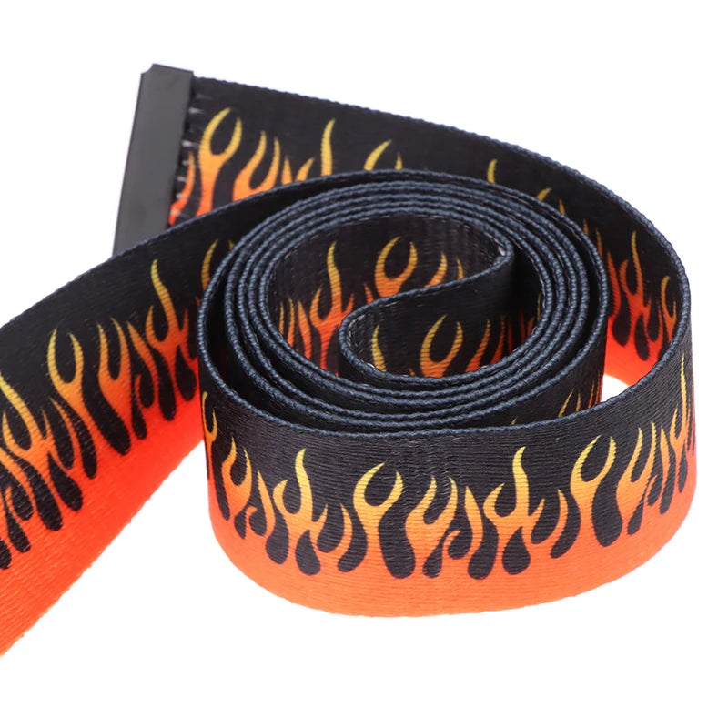 Hip Hop Fashion Canvas Belt – Personalized Flame Design, Casual & Punk Cowboy Belt for Men & Women