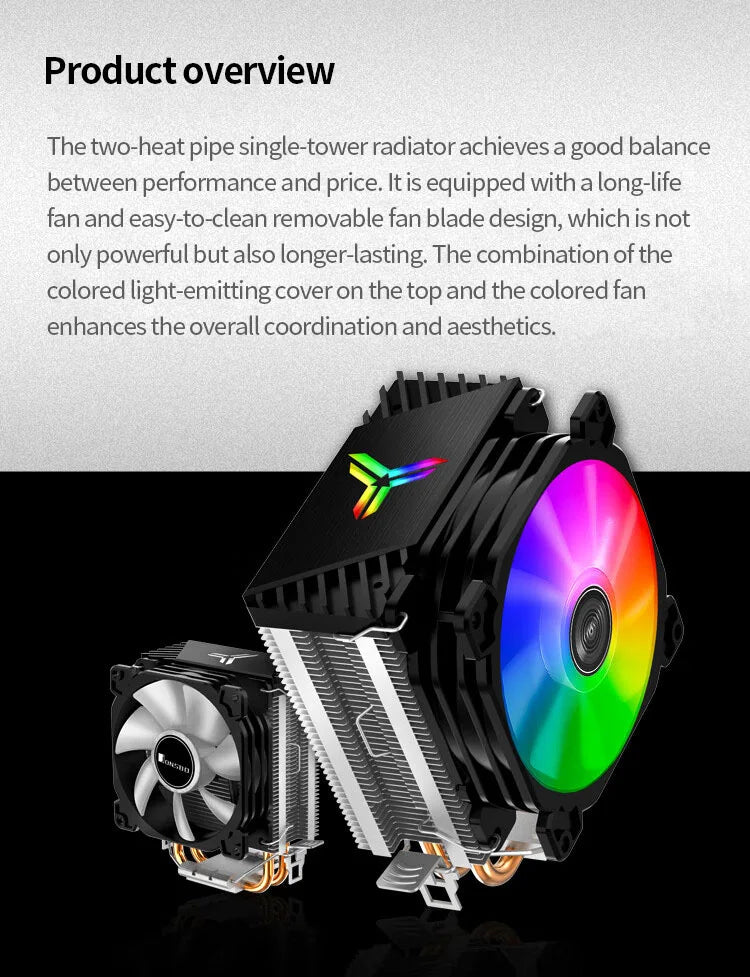 Jonsbo CR1200 CPU Cooler – 2 Heat Pipe Tower with RGB Light & 9cm Fan for Intel & AMD