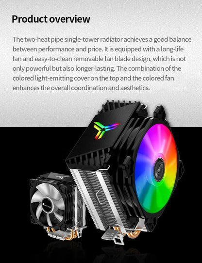 Jonsbo CR1200 CPU Cooler – 2 Heat Pipe Tower with RGB Light & 9cm Fan for Intel & AMD
