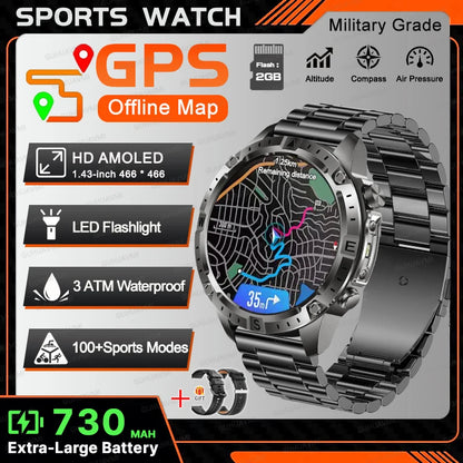 All-Terrain GPS Sports Smartwatch - Offline Maps, Altimeter, Barometer, Compass, 3ATM Waterproof & 730mAh Battery