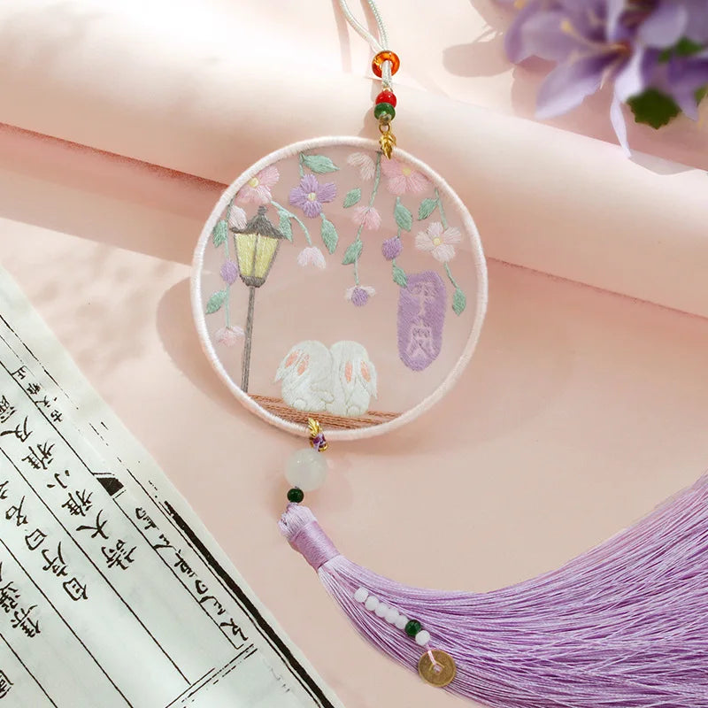 Handmade Embroidered Amulet DIY Kit – Easy Needlework Sewing & Car Pendant Needlepoint for Beginners