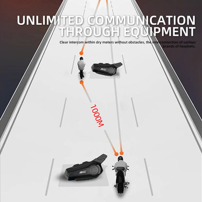 1/2X Bluetooth V5.3 Motorcycle Helmet Intercom Headset – 1000M Noise-Reduction Interphone with Music Sharing for Moto Riders