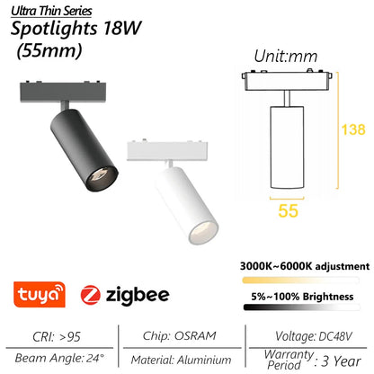 Ultra-Thin 6mm Magnetic Track Light – Dimmable LED Spot Lamp with Smart Tuya Zigbee Gateway