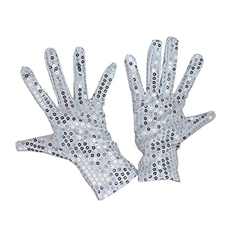 Internet Celebrity Sequined Gloves — Short Fashion Stage Performance Mittens in Black, Silver, Red, Yellow & Blue