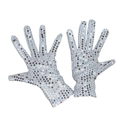 Internet Celebrity Sequined Gloves — Short Fashion Stage Performance Mittens in Black, Silver, Red, Yellow & Blue
