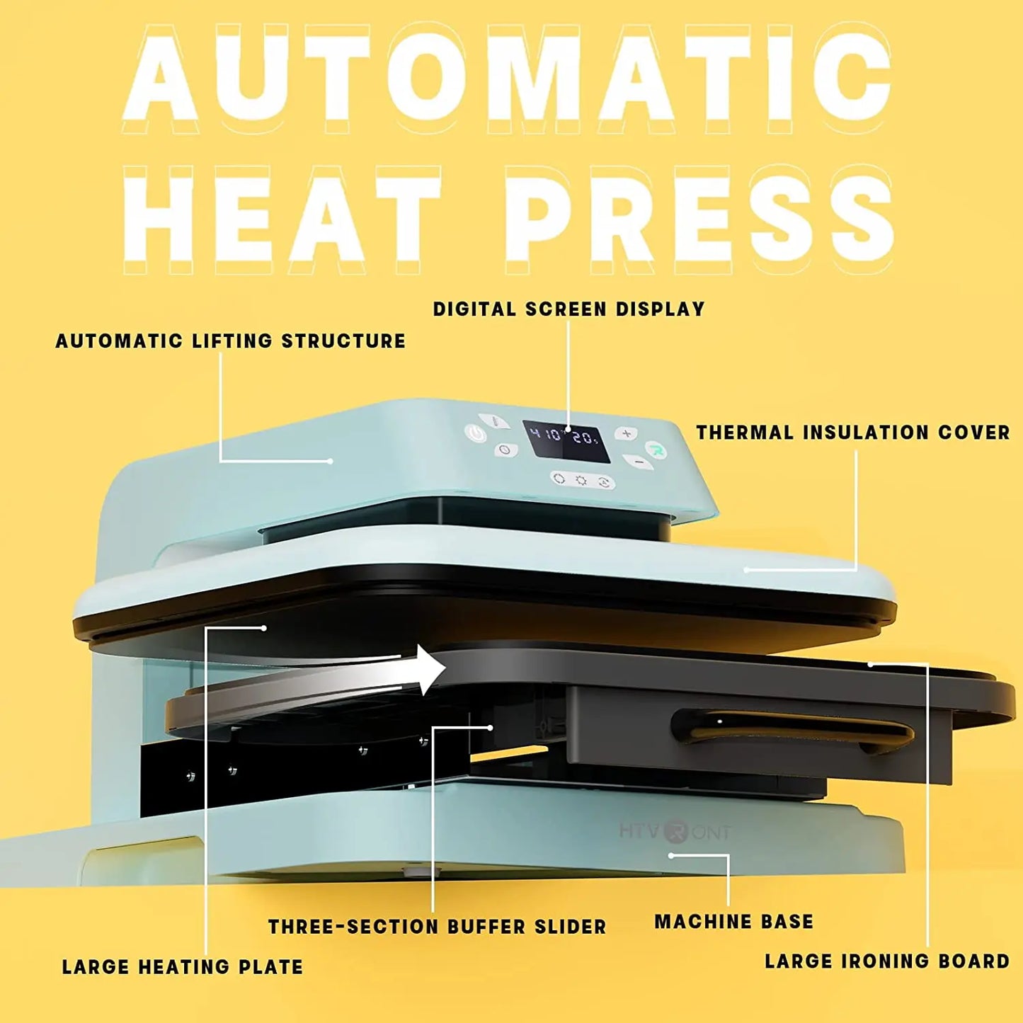 HTVRONT 15x15" Auto Heat Press Machine – 1500W with Automatic Pressure for DIY Iron-On HTV Vinyl & Sublimation on T-Shirts, Bags, Fabrics
